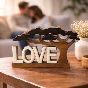 Hand-carved wooden sculpture from Elmija Enduring Love collection, decorative wooden décor art by LAY020.