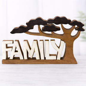 Forever Family – Hand Carved Wooden Sculpture, Handmade Decorative Home Art, Gift for Mom