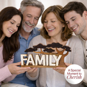 Forever Family – Hand Carved Wooden Sculpture, Handmade Decorative Home Art, Gift for Mom