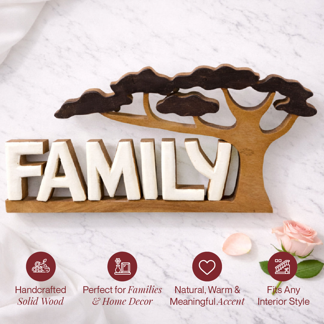 Forever Family – Hand Carved Wooden Sculpture, Handmade Decorative Home Art, Gift for Mom