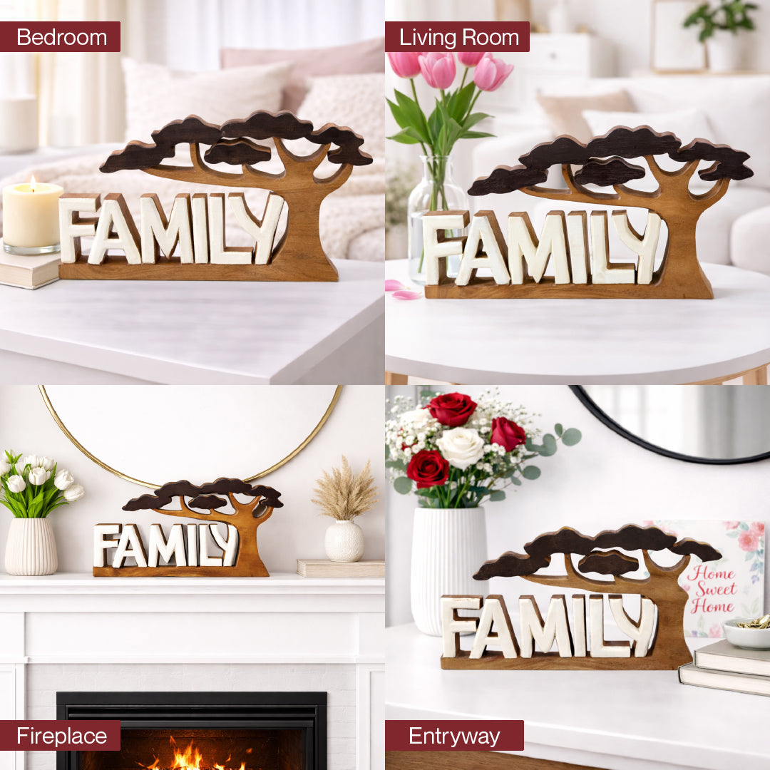 Forever Family – Hand Carved Wooden Sculpture, Handmade Decorative Home Art, Gift for Mom