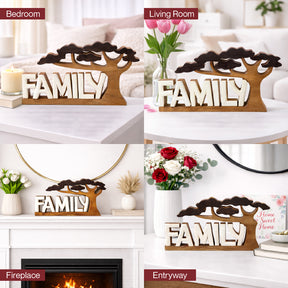 Forever Family – Hand Carved Wooden Sculpture, Handmade Decorative Home Art, Gift for Mom