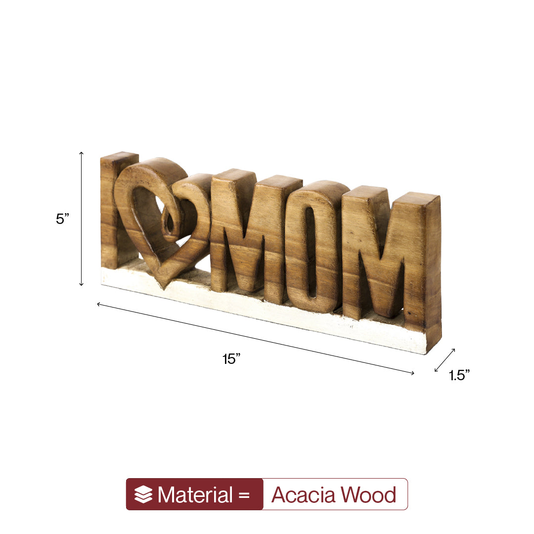 Hand-carved wooden sculpture titled Forever Mom, a handmade wooden décor art piece by LAY023 showcasing intricate craftsmanship.