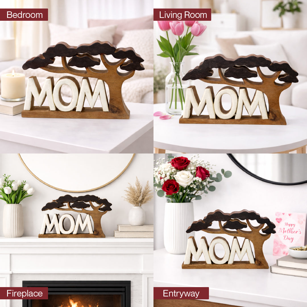 Graceful Mom – Handmade Wooden Sculpture, Heartfelt Decorative Mother’s Gift
