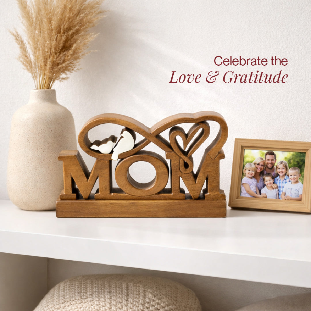Hand-carved wooden sculpture titled "Best Mom Ever" by LAY025, showcasing an artistic decorative wooden décor piece for mothers.