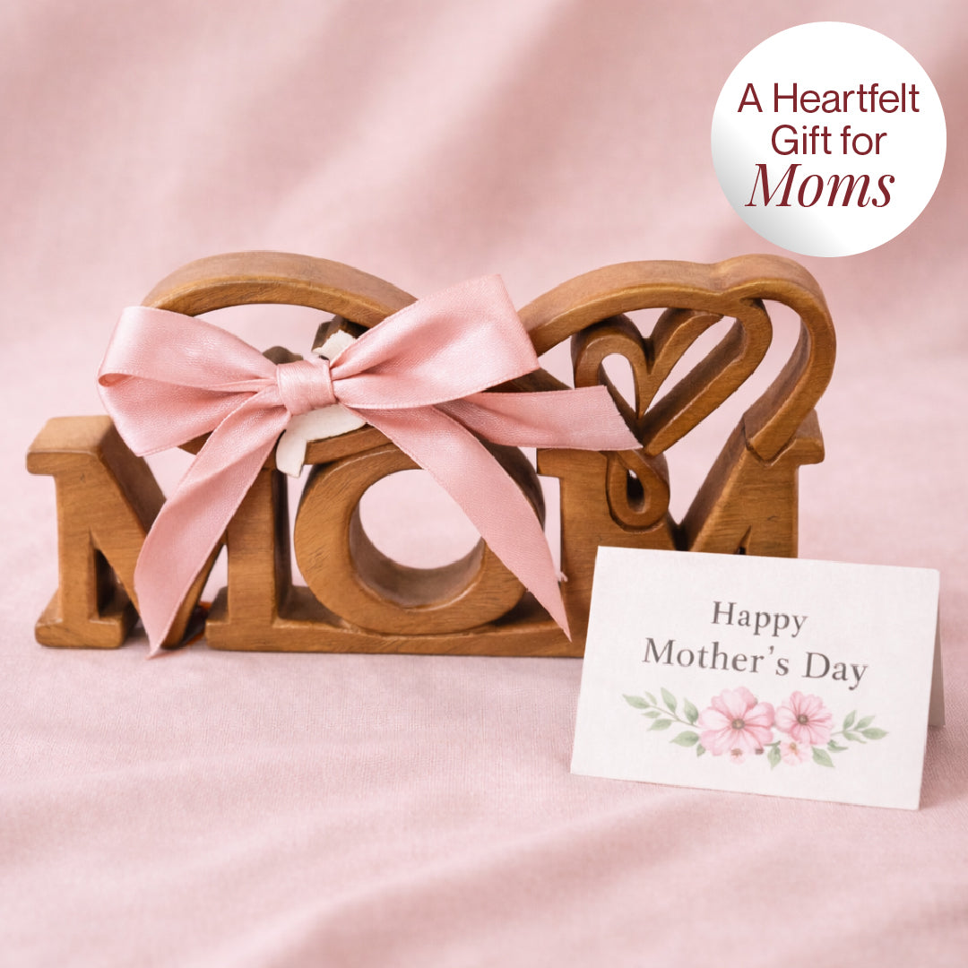 Hand carved wooden sculpture titled "Best Mom Ever" by LAY025, a decorative wooden décor piece perfect as a Mother’s Day gift.