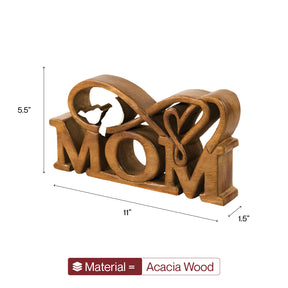 Hand carved wooden sculpture titled "Best Mom Ever" by LAY025, artistic decorative wooden décor for Mother's Day or home display.