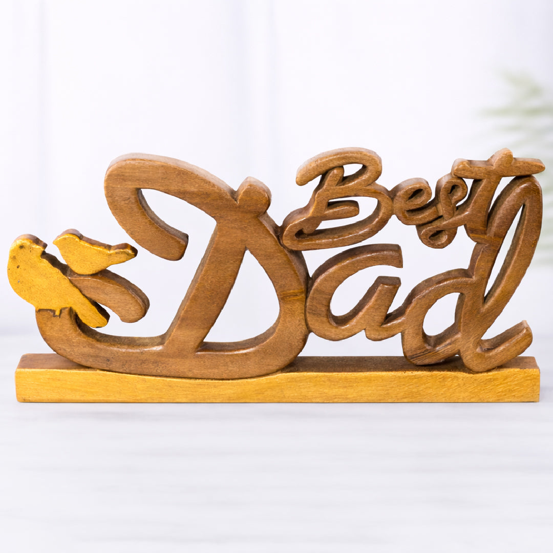 Ellynn Greatest Dad – Hand Carved Wooden Sculpture, Handmade Father’s Day Gift Art