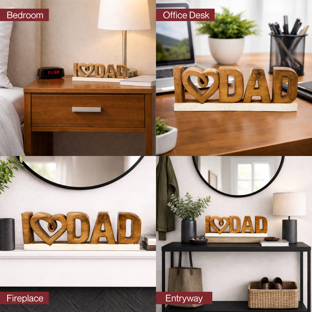 Emmeric Love Dad – Handmade Wooden Sculpture, Decorative Father’s Day Gift
