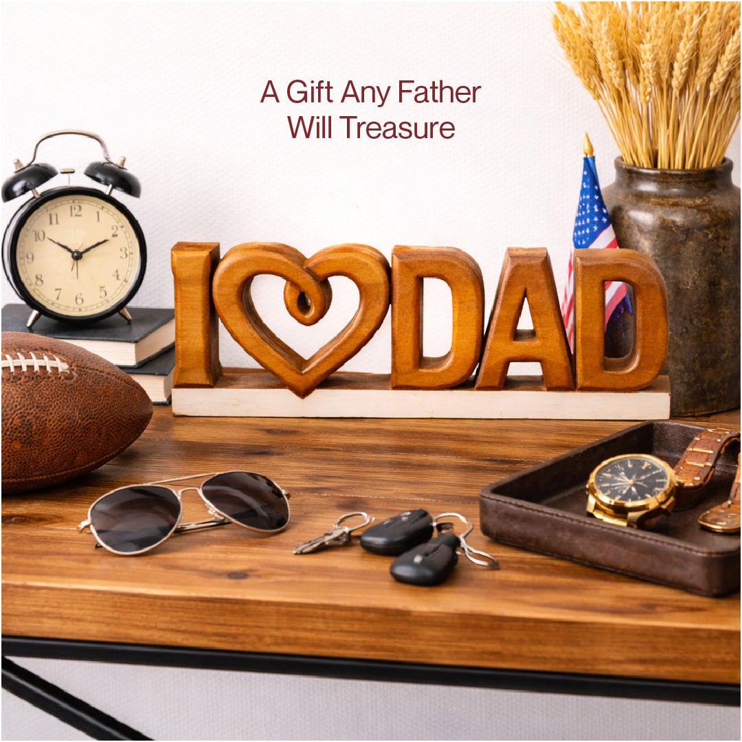 Emmeric Love Dad – Handmade Wooden Sculpture, Decorative Father’s Day Gift