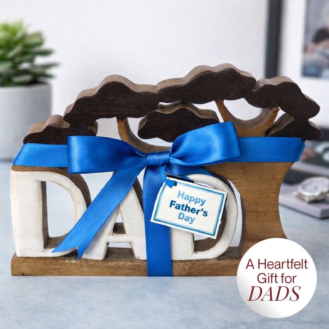Proud Dad – Hand Carved Wooden Sculpture, Artistic Father’s Day Home Decor