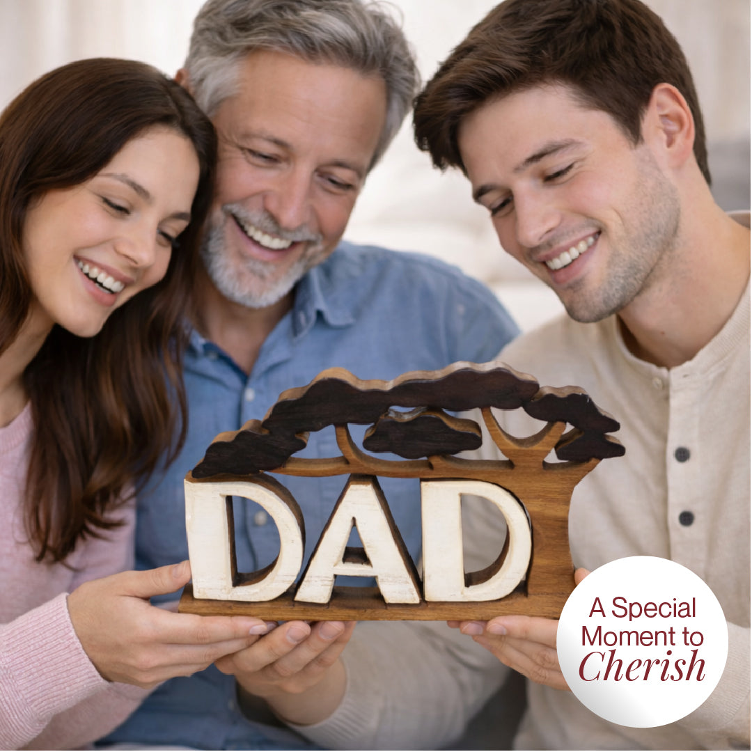 Proud Dad – Hand Carved Wooden Sculpture, Artistic Father’s Day Home Decor