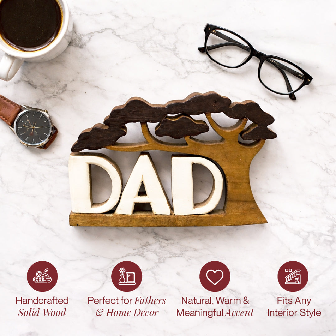 Proud Dad – Hand Carved Wooden Sculpture, Artistic Father’s Day Home Decor