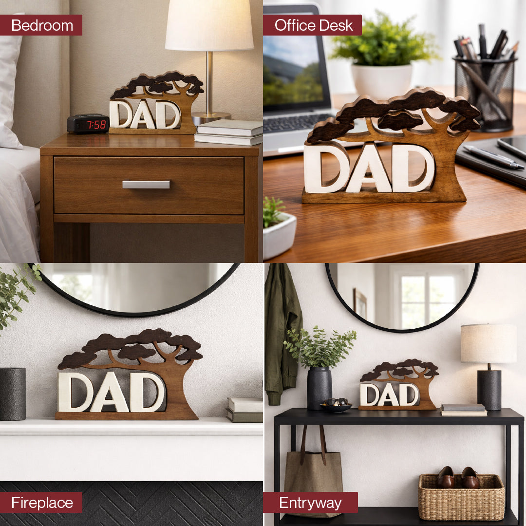 Proud Dad – Hand Carved Wooden Sculpture, Artistic Father’s Day Home Decor