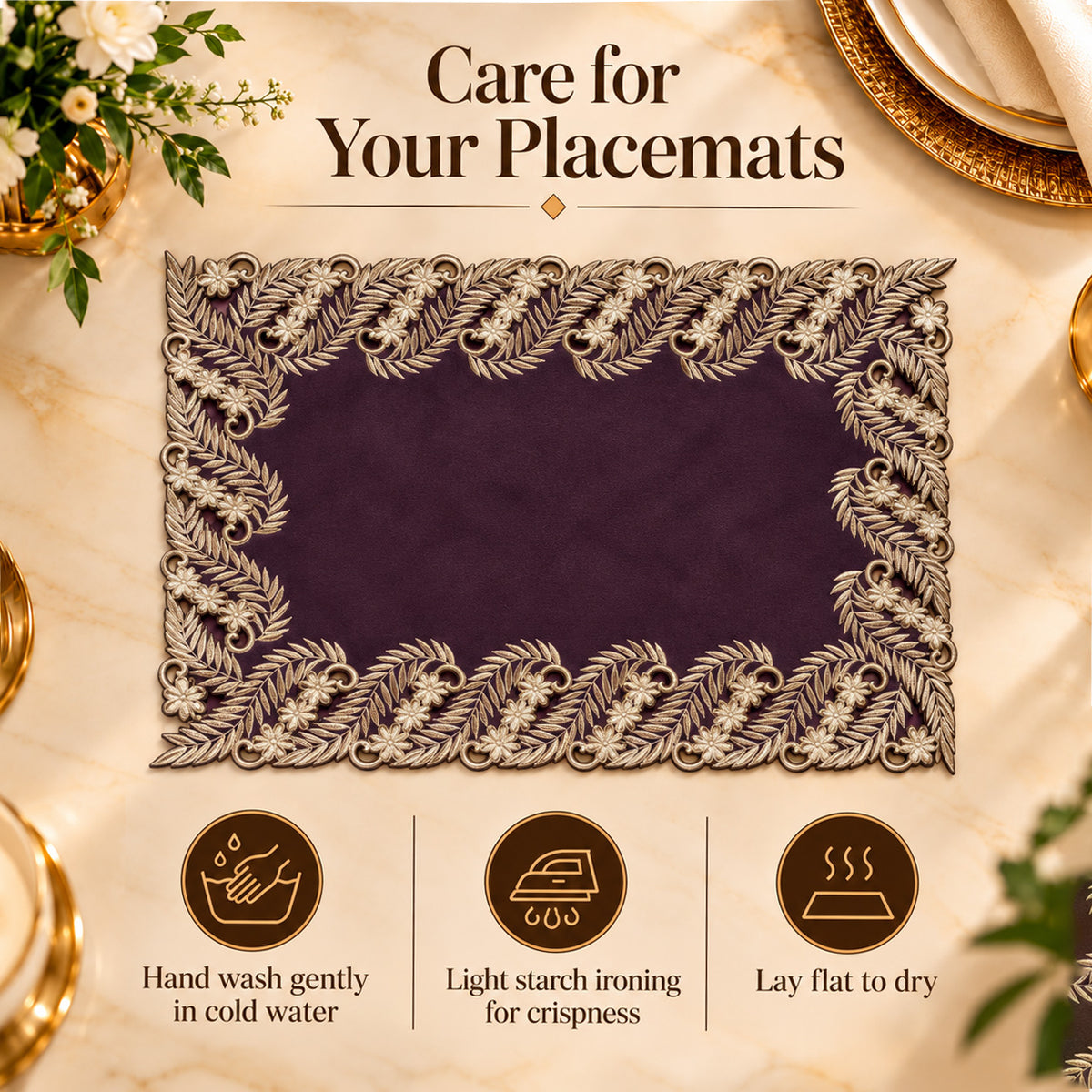 Purple Gold Placemats – Violet Dream, 12x18 Inch