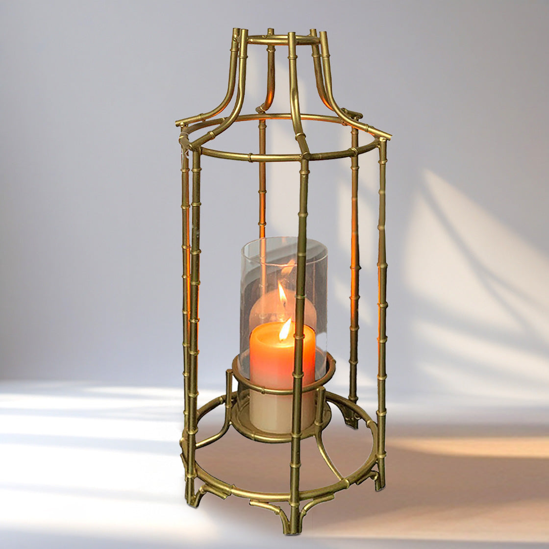 Gold Metal Frame and Glass Candle Holder Lantern