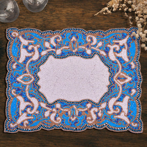 Beaded Placemats Heat-Resistant Table Mats in Blue White