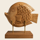 Handmade Wooden Sculpture – Hand Carved Fish Statue, Acacia Wood Decor Gift