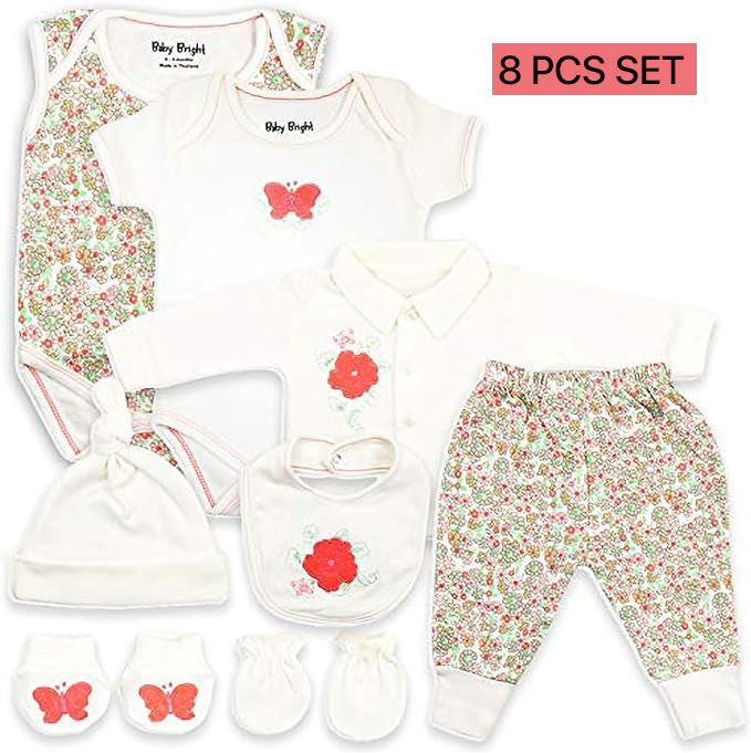 Baby Girl Layette Set – Soft Cotton 8-Piece Newborn Bodysuit Outfit 0-3 Months