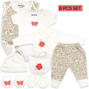 Baby Girl Layette Set – Soft Cotton 8-Piece Newborn Bodysuit Outfit 0-3 Months