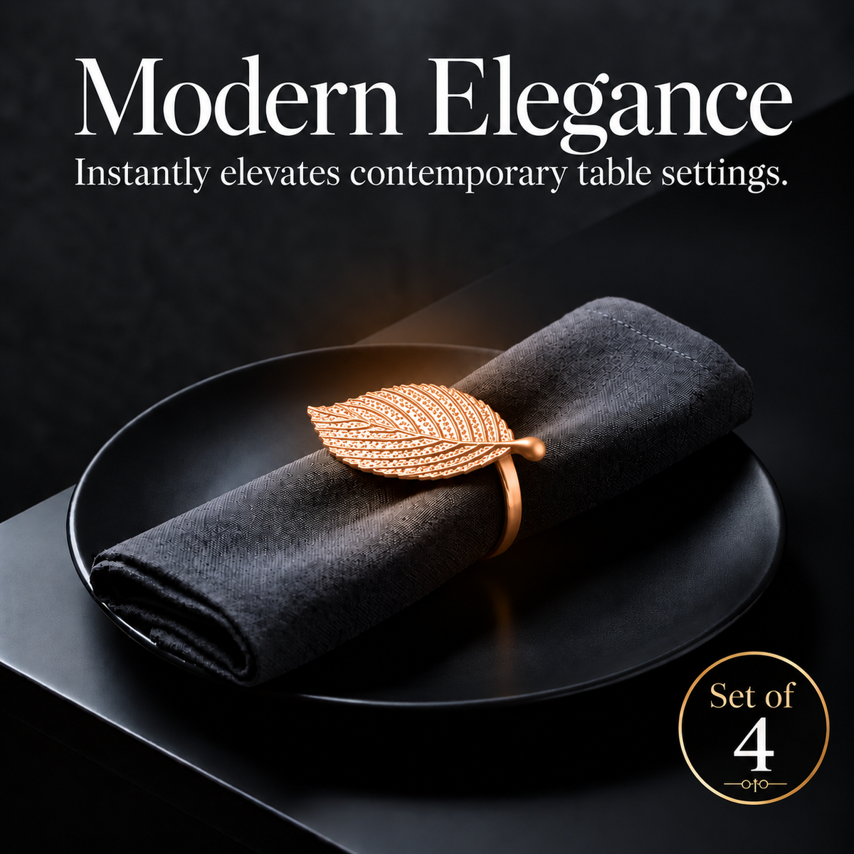 Set of 4 Gold Leaf Napkin Rings – Auric Bloom