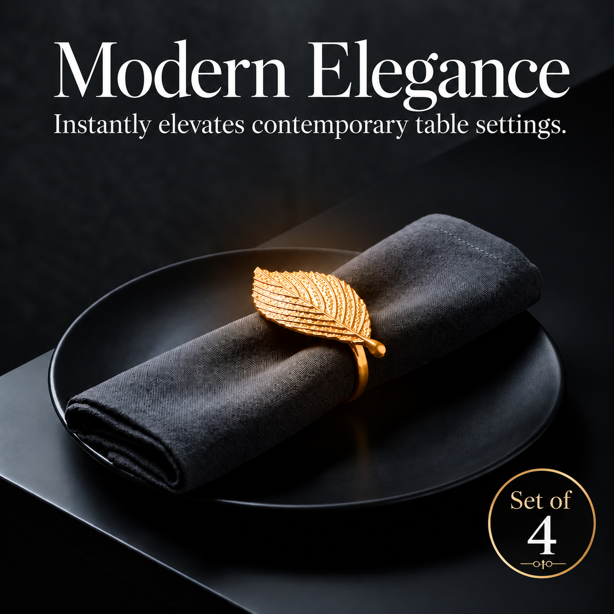 Set of 4 Gold Leaf Napkin Rings – Golden Leaf