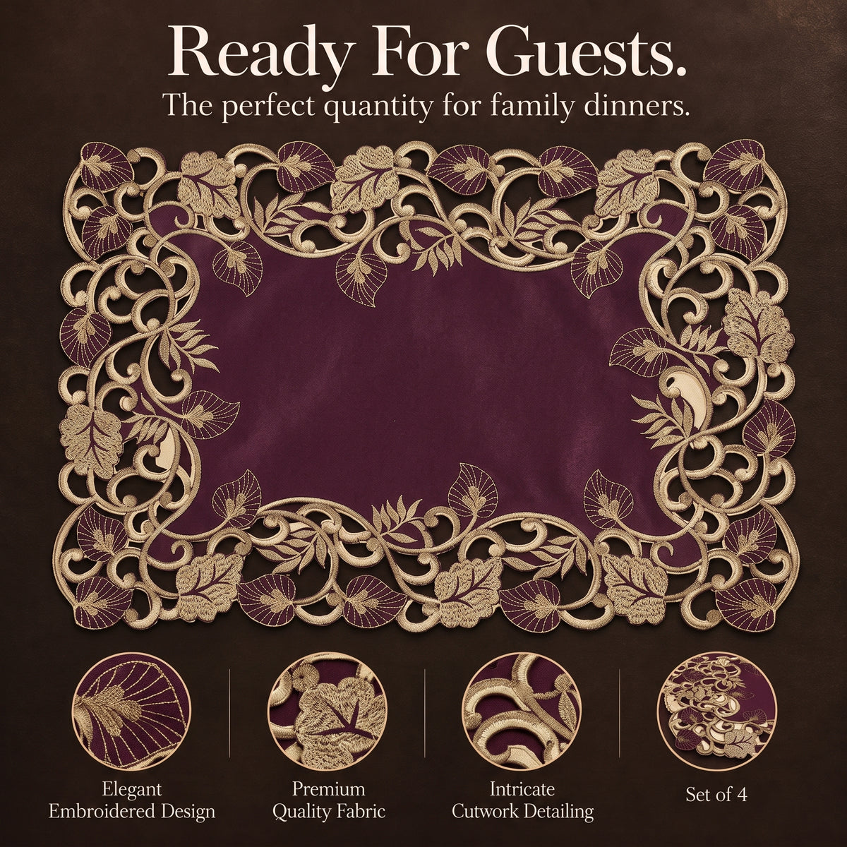 Purple Gold Placemats – Velvet Plum, 12x18 Inch