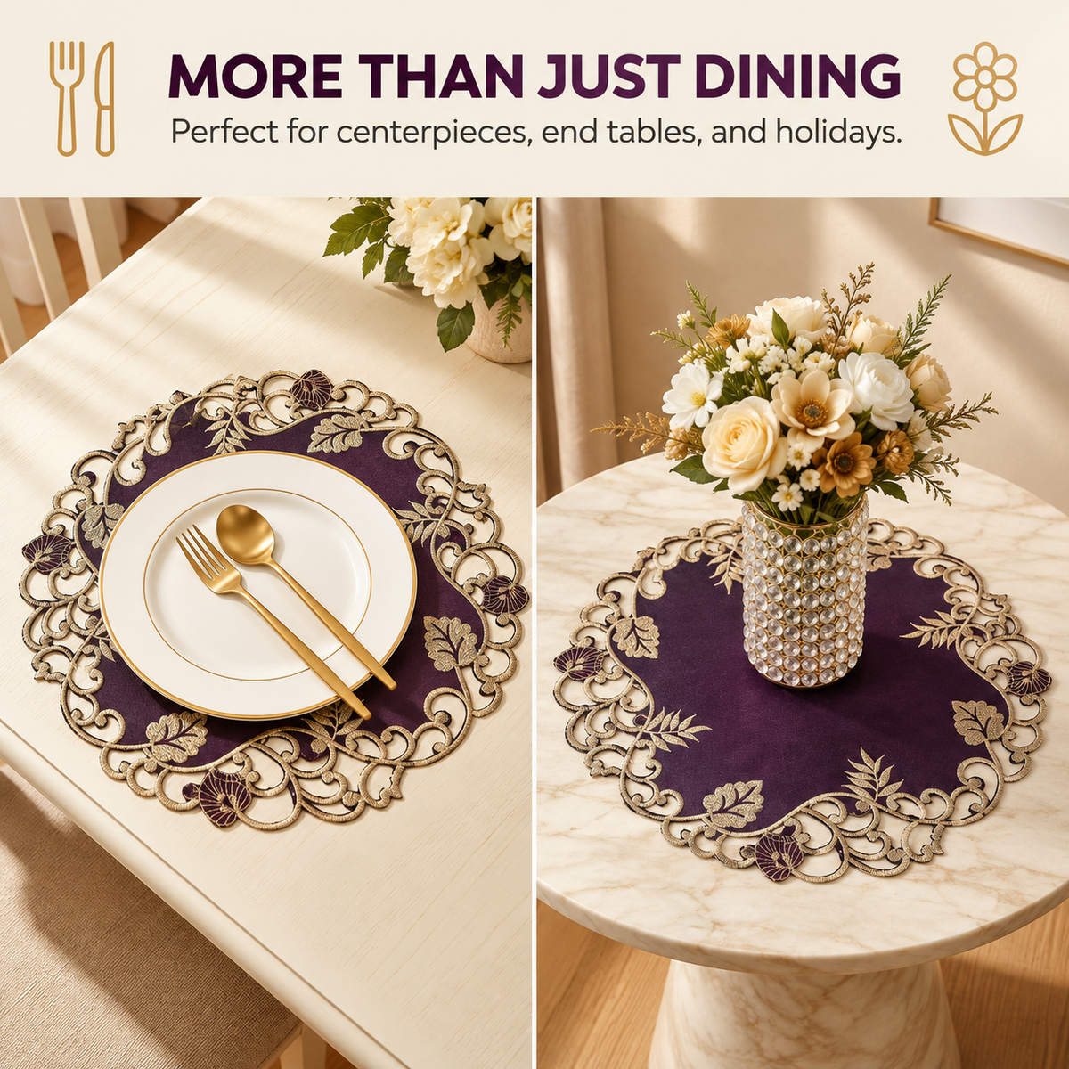 Purple Gold Doilies – Velvet Plum, 15 Inch