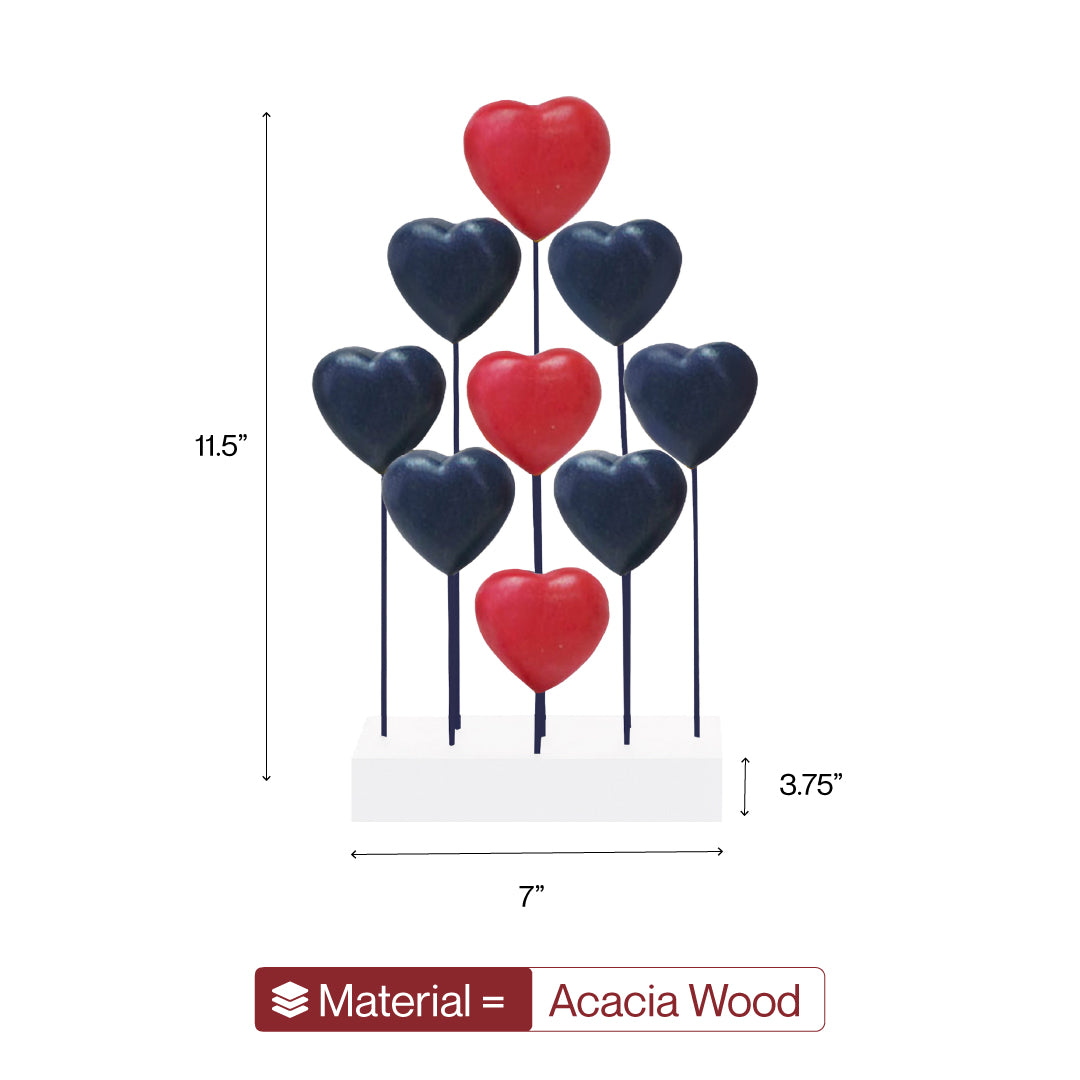 Handmade wooden USA flag heart sculpture, patriotic decor piece by Liberty Hearts, ideal gift for mom, crafted from wood.