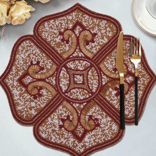 Gold Red White Beaded Placemats - Decozen