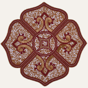 Crimson Frost – Beaded Placemats in Gold Red White, Elegant Decorative Dining Table Décor 15 inch - Decozen