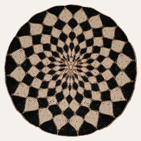 Ebony Drift – Round Beaded Placemats in Black Beige, Luxurious Decorative Dining Table Accent 14 inch