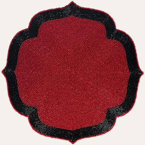 Deep Red and Black Beaded Placemats for Dining Table - 14 Inches Heat Resistant Charger Durable Tablemats