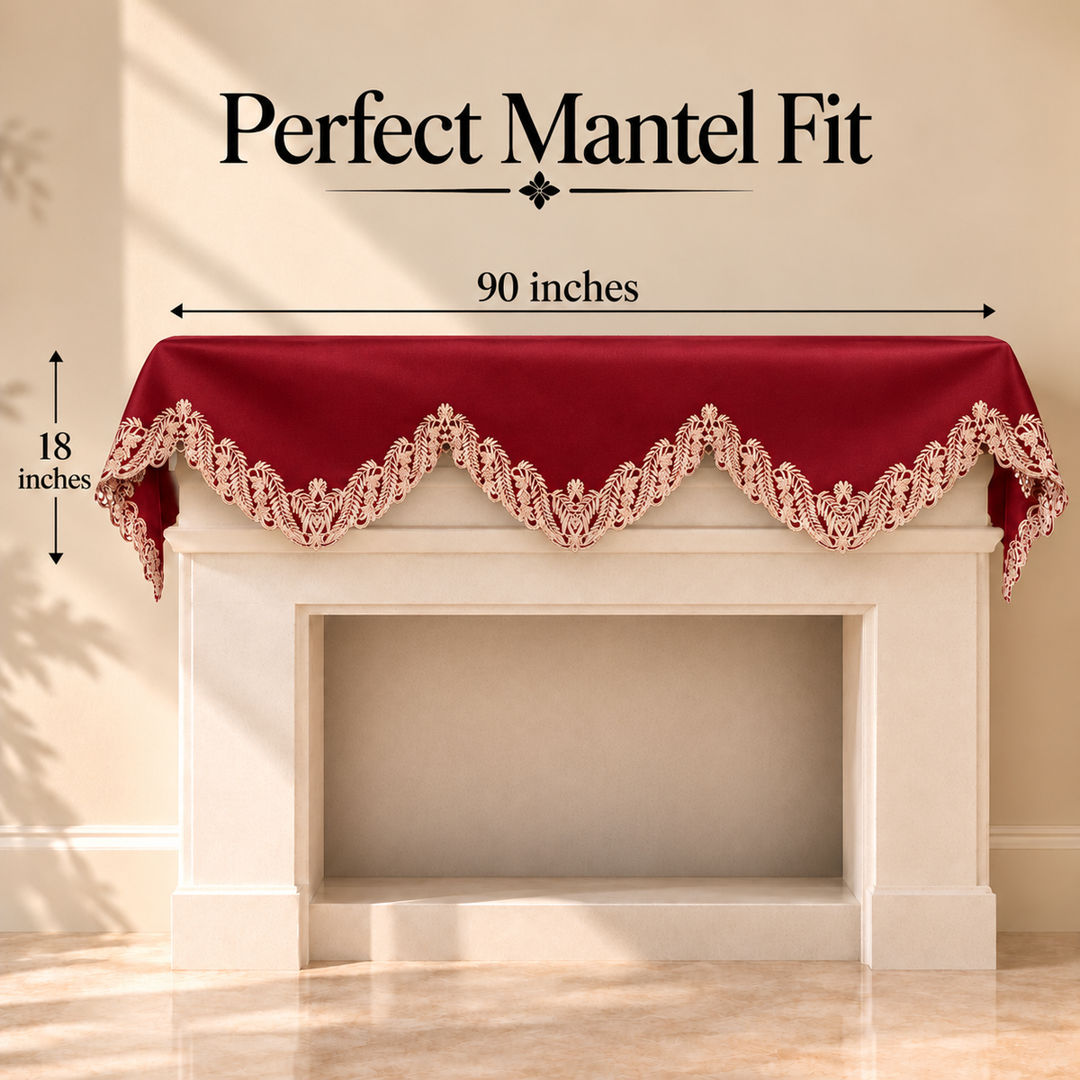 Burgundy Gold Mantel Scarf – Wine Grace, 18x90 Inch
