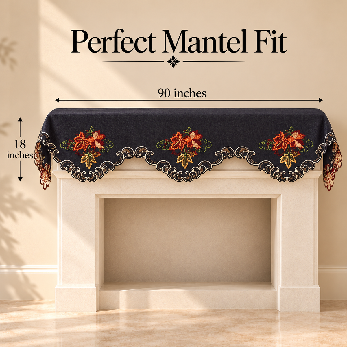 Gray Mantel Scarf – Fleur, 18x90 Inch