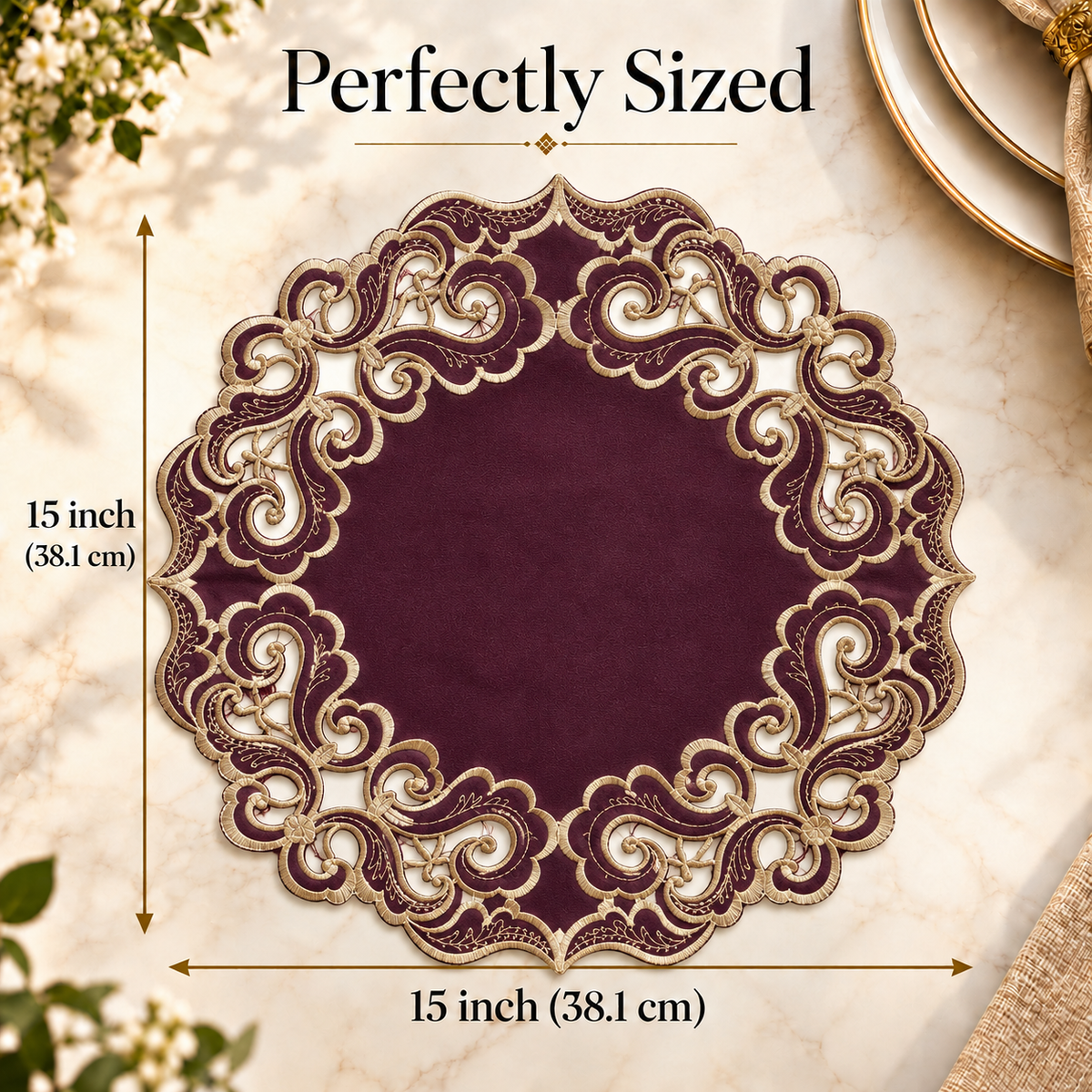 Purple Gold Doilies – Amethyst Haze, 15 Inch