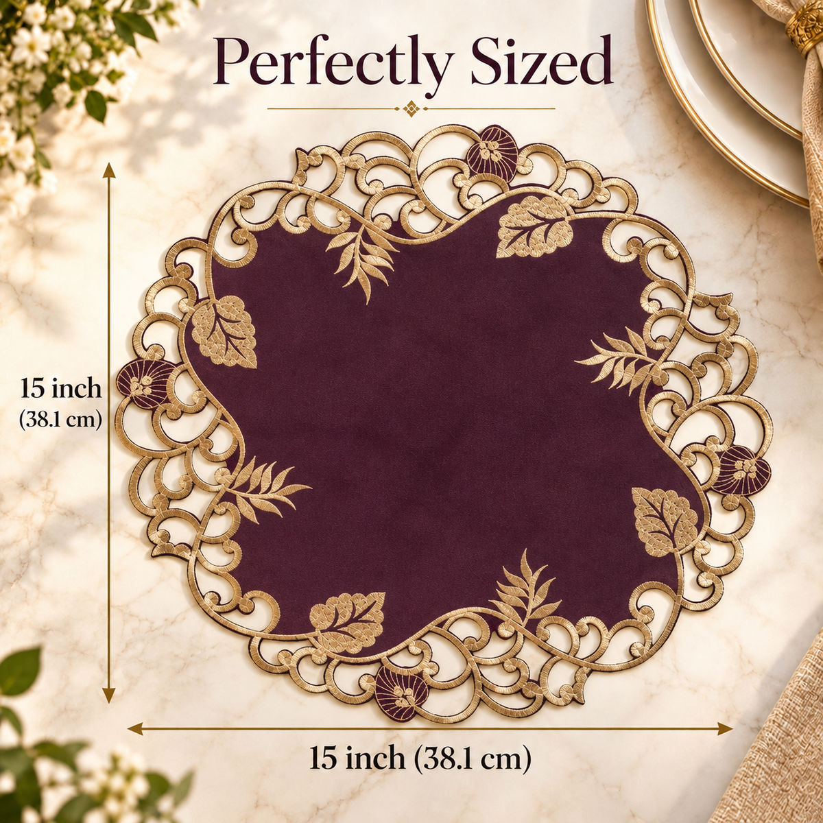 Purple Gold Doilies – Velvet Plum, 15 Inch