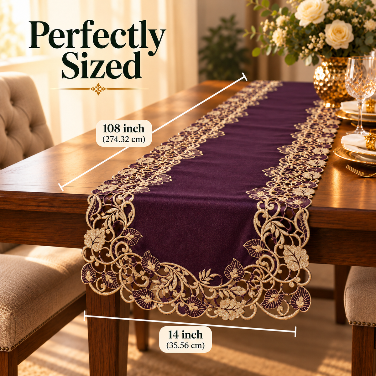 Purple Gold Table Runner – Velvet Plum, 14x108 Inch