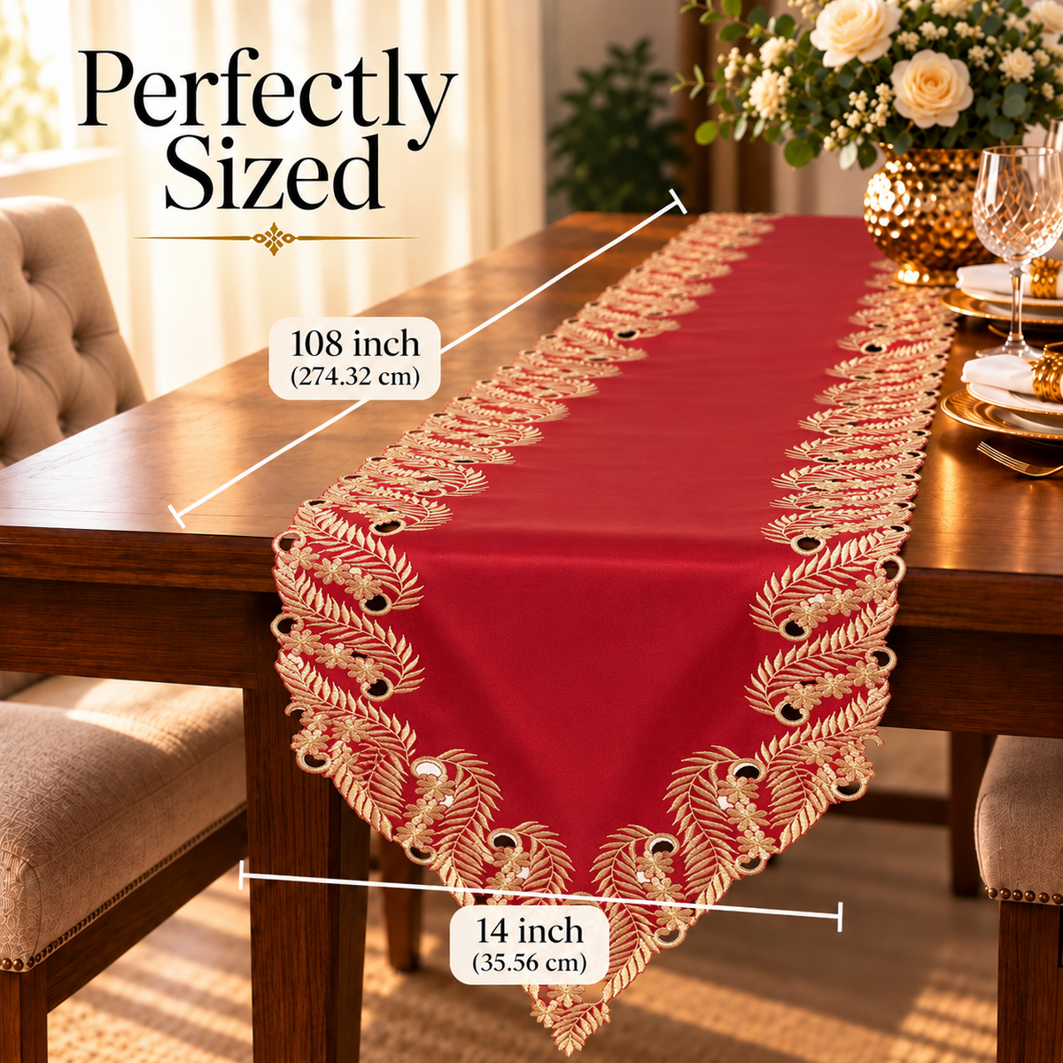 Burgundy Gold Table Runner – Wine Grace, 14x108 Inch