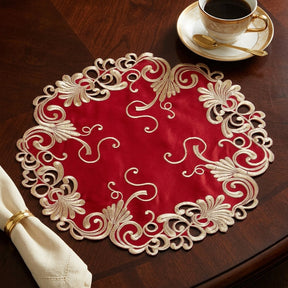 Burgundy Charm – Burgundy Gold Table Doilies, Chantelle Collection Artistic Table Décor 15 inch