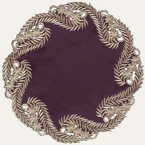 Violet Dream – Plum Gold Table Doilies, Anyce Collection Artistic Home Table Décor 15 inch