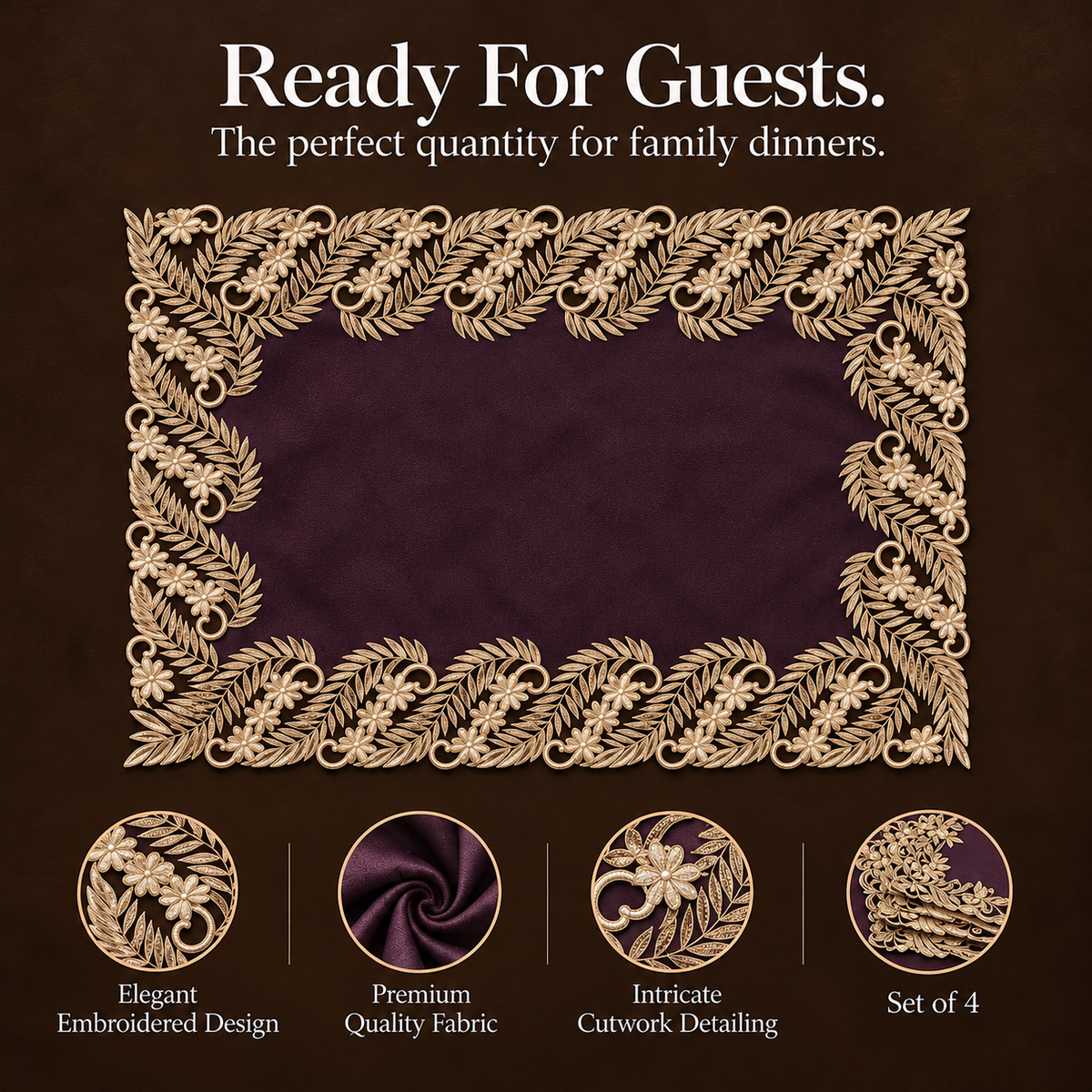 Purple Gold Placemats – Violet Dream, 12x18 Inch