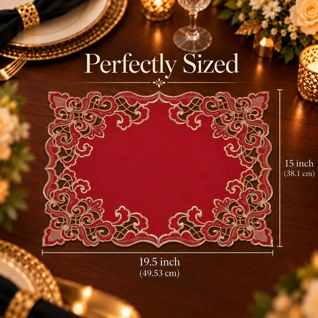 Burgundy Gold Placemats – Crimson Glow, 12x18 Inch