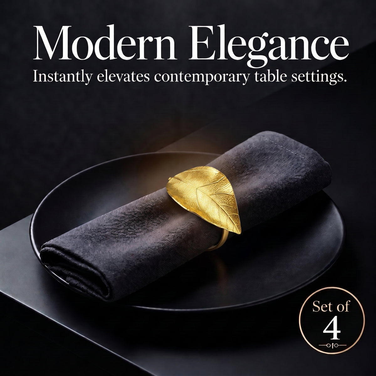 Set of 4 Gold Leaf Napkin Rings – Leaf Harmony