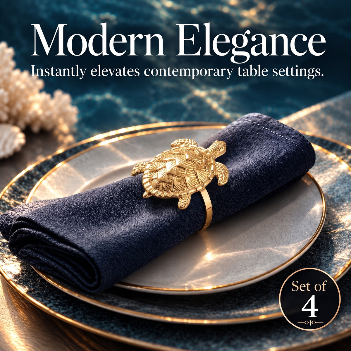Set of 4 Gold Turtle Napkin Rings – Golden Shell