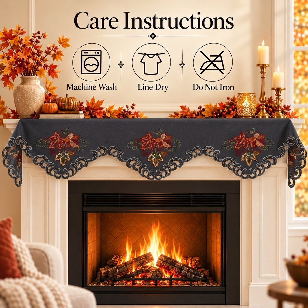 Gray Mantel Scarf – Fleur, 18x90 Inch