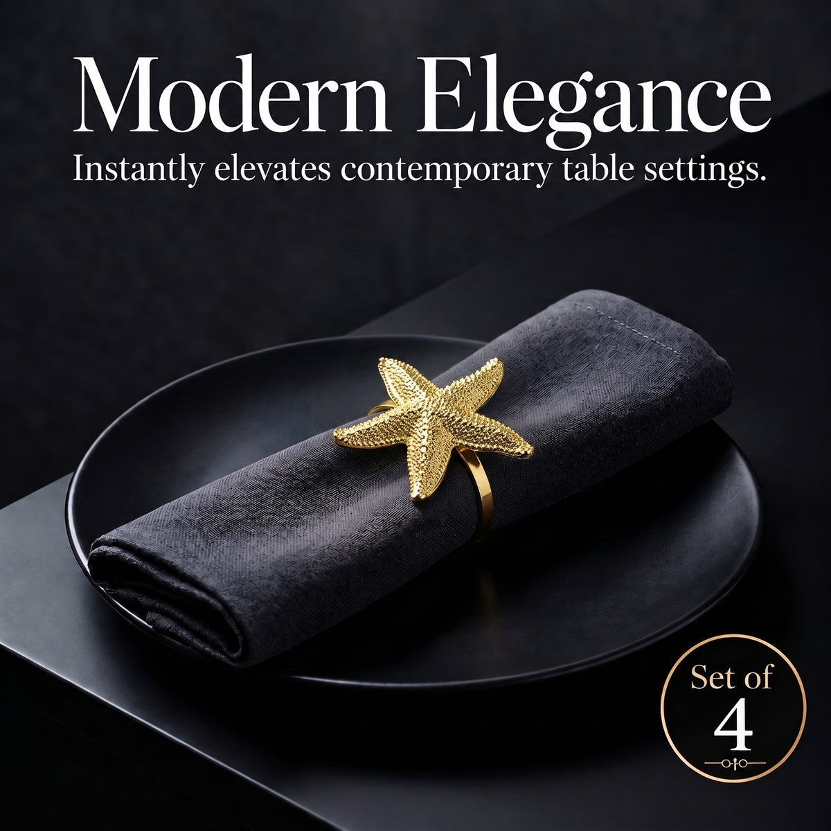 Set of 4 Gold Starfish Napkin Rings – Golden Star