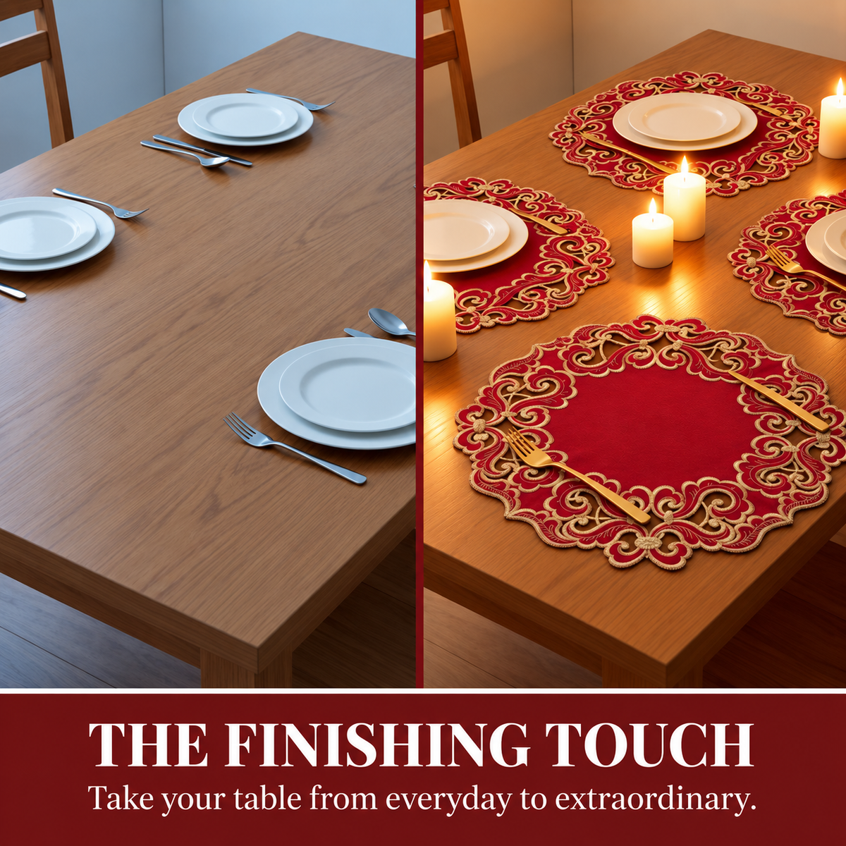 Burgundy Gold Doilies – Crimson Glow, 15 Inch