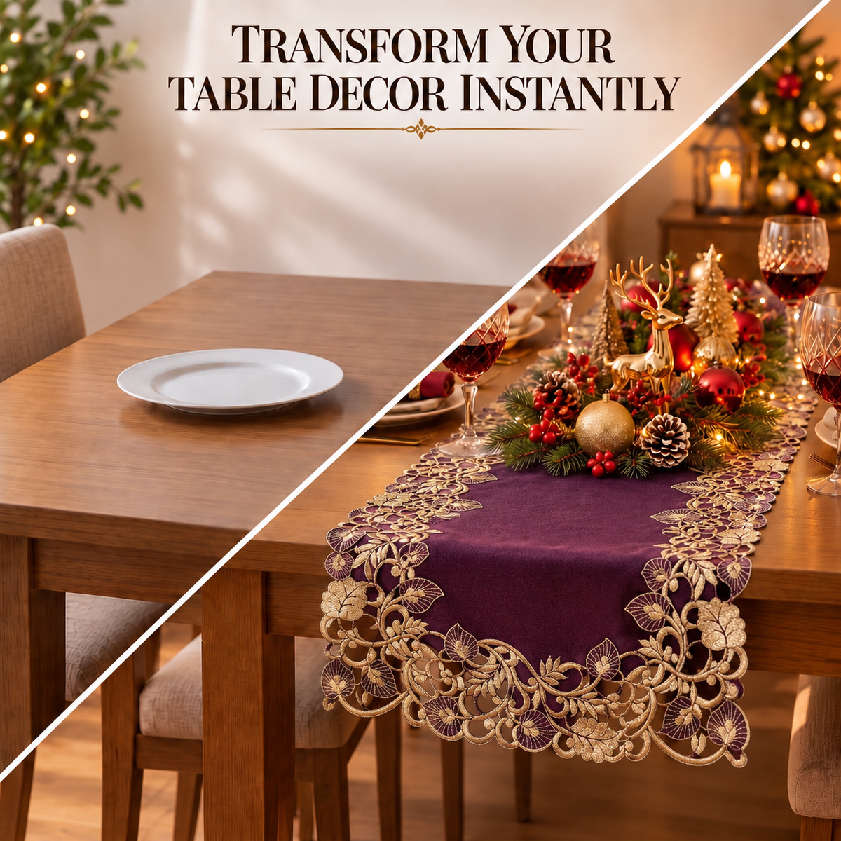 Purple Gold Table Runner – Velvet Plum, 14x108 Inch
