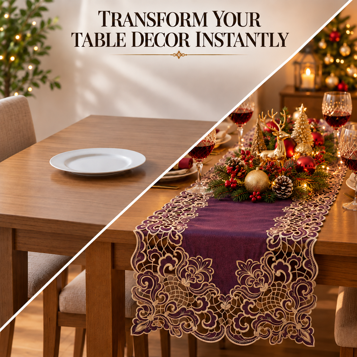 Purple Gold Table Runner – Amethyst Haze, 14x108 Inch